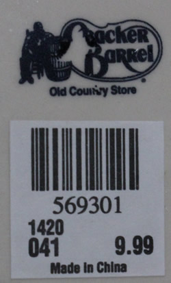 The basemark and label on a Cracker Barrel Santa Claus 