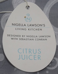 Blue Nigela Lawson ceramic juicer label