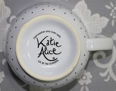 The basemark on a Katie Alice blue and white Lemon Juicer