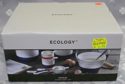 The box for a white with indigo base Ecology ceramic juicer