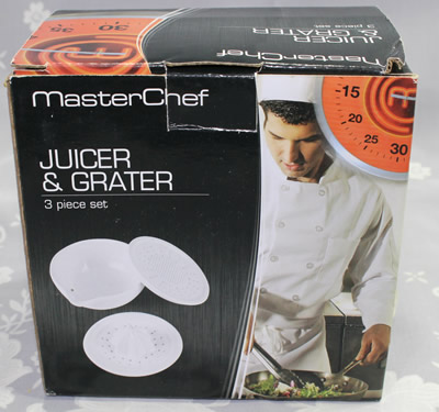 The box for a Masterchef 3 piece ceramic juicer