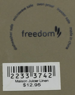 The basemark and label on a 2 piece taupe colour  'freedom' ceramic jug juicer