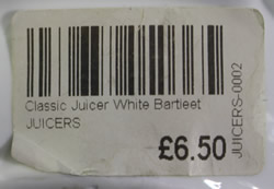 Price label on a Bartleet Classic White Juicer