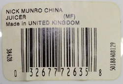 Label on White Nick Munro Wedgewood juicer