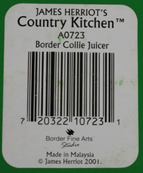 Label on a box for a border collie ceramic juicer 