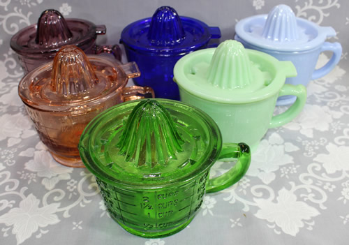 6 colours of modern reproduction 2 piece glass juicers 