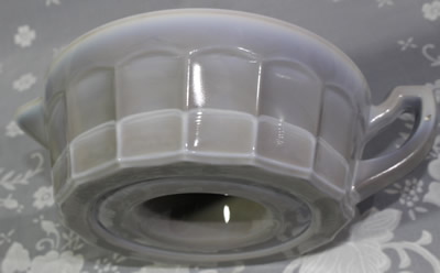 Showing the marbling on a grey glass juicer