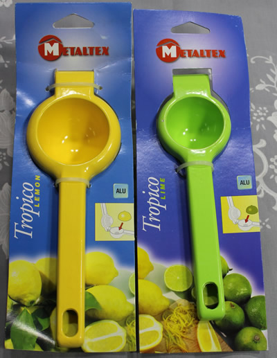 The Metaltex lemon and lime aluminium hand held squeezer 