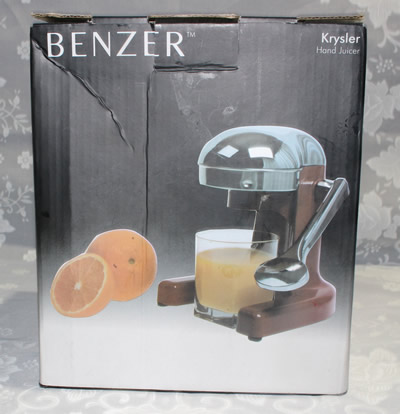 The box for a red Benzer Krysler lever squeezer juicer