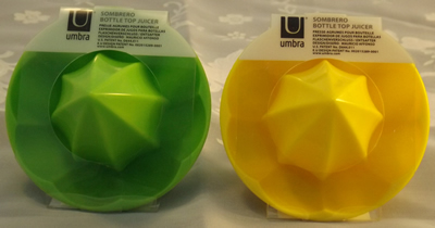 Green & yellow plastic Sombrero bottle top juicer