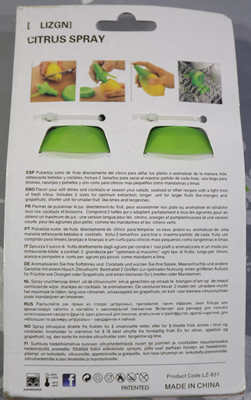 Back of pack Green citrus spray juicer set