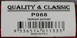 Bar code label on the 3 colours of Quality & Classic hinged red plastic hand held squeezer 