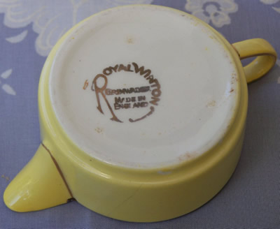 Base showing basemark on yellow & white Royal Winton juicer