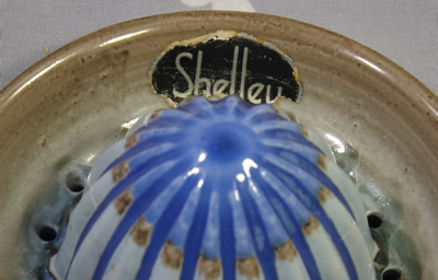 Shelley drip glaze juicer showing original paper label