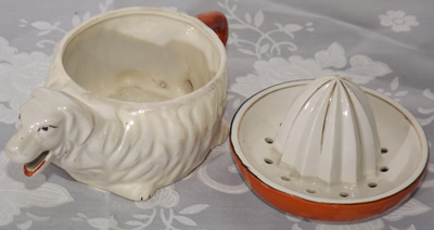 White & red dog juicer parts