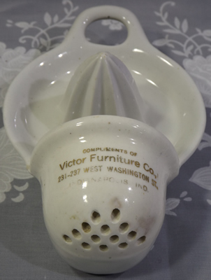 Strainer view of Corns China strainer juicer advertising Victor Furniture Co.