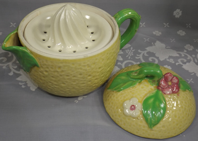 Open Cream with green leaves, pink and white flowers teapot juicer