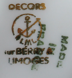 LML arrow and anchor Berry & Limoges basemark on Colourful couple holding hands on a small 