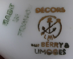 LML arrow and anchor Berry & Limoges basemark for poodle on a small Limoges juicer