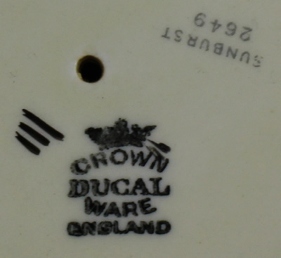 The basemark on of Crown Ducal Ware Sunburst pattern juicer 