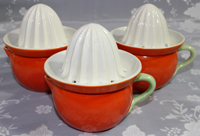 For some reason I do not recall I bought 3 different Crown Devon orange 2 piece juicers in a single purchase