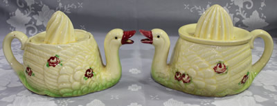 Two different reamer versions of the Marutomo ceramic swan juicers