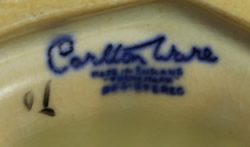 The basemark on a straw colour Basket Weave bowl Carlton Ware juicer