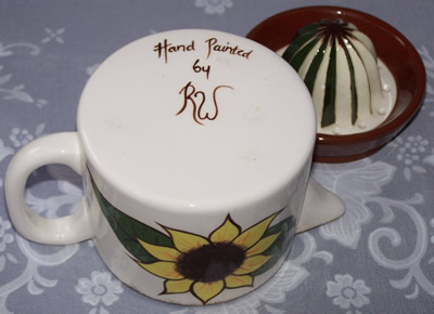 Signed base Sunflower on ceramic 2 piece juicer