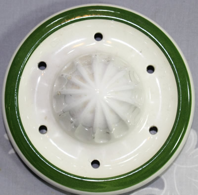Hand Painted Japan Base mark for grapes on white & green ceramic juicer