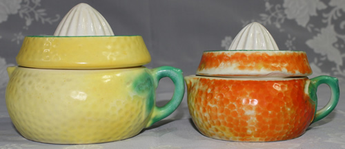 Size comparison of orange 'peel' Czechoslovakian 2 piece juicer