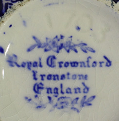 Basemark on Royal Crownford flow blue jug with flowers white top juicer