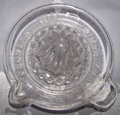 W HANDYSIDES FOR FRUITS AND FLOWERS embossed on clear glass saucer juicer