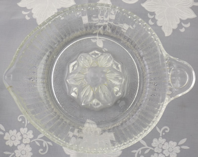 Top view of Anchor Hocking ribbed glass 'speckled base' juicer