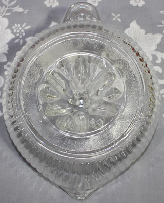 Base view of Anchor Hocking ribbed glass 'speckled base' juicer