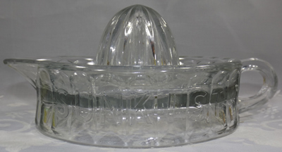 Side view Pacific Coast Glass Works clear glass SUNKIST juicer