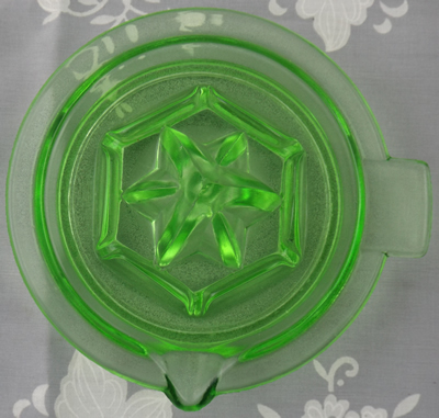 Barlett Collins green (Uranium) glass saucer juicer top view