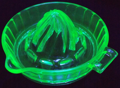 Hazel Atlas green thumb grip juicer under UV light
