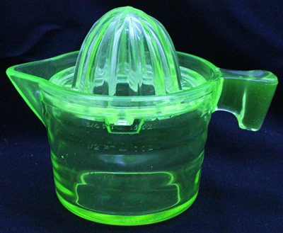 Crown Crystal (Australia) 2 cup measuring jug green uranium glass juicer under UV light