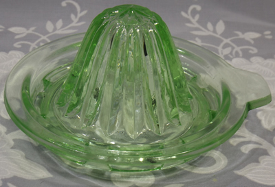 Reamer for a 1 pint Crown Crystal green uranium glass juicer jug set