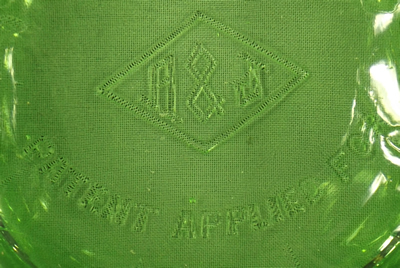 Hazel Atlas Glass Co. green A&J jug embossed base