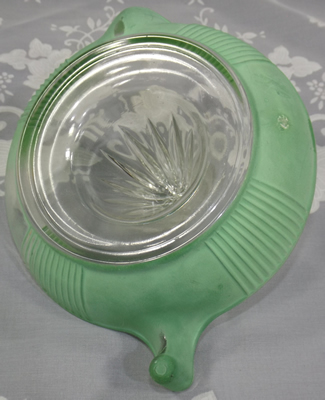 Bottom view of another Crown Crystal Australia fired on green tear drop handle juicer