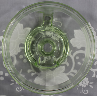 Top view of a Mount Joy green glass juicer attachment