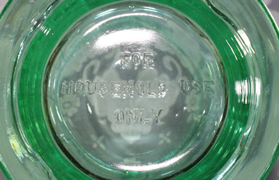 "FOR HOUSEHOLD USE ONLY" on a 2 piece glass US Glass Co. juicer under UV light