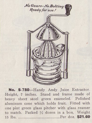 The reamer for a no measurements U.S.Glass Co. Handy Andy Green glass juicer