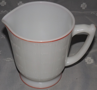 Hazel Atlas White Milk Glass, Red band juicer jug
