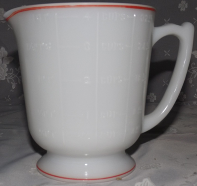 Hazel Atlas White Milk Glass, Red band juicer jug