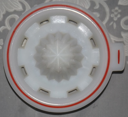 Hazel Atlas White Milk Glass, Red band juicer top