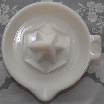 Hazel Atlas white milk glass juicer top view