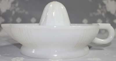 Side view white milk glass Anchor Hocking Glass Co. juicer
