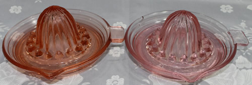 The 2 Jeannette Glass Co pink glass colours